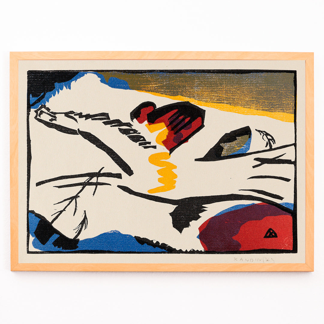 Closeup detail of Abstract modern art poster Lyrisches by Wassily Kandinsky with bold lines and vivid colors