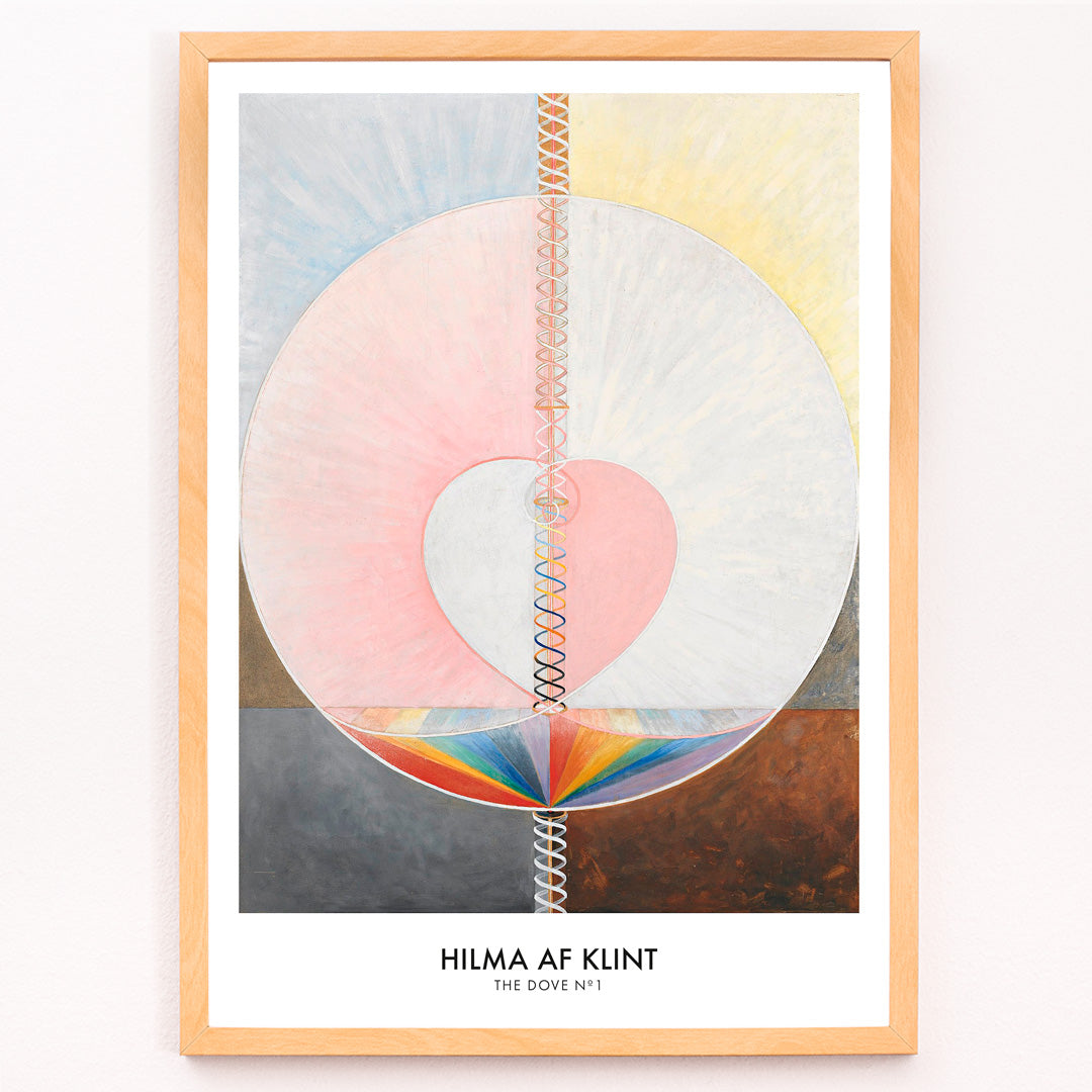 Closeup detail of Abstract geometric spiritual art poster with pastel colors and shapes from The Dove by Hilma af Klint modern wall decor