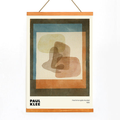 Abstract art by Paul Klee featuring overlapping and layered colors with geometric shapes from Free forms rigidly mounted, with wooden magnetic frame on white background
