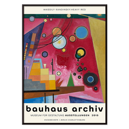 Heavy Red by Wassily Kandinsky abstract geometric painting and poster with shapes and colors at Bauhaus Archiv Museum, with black aluminium frame on white background
