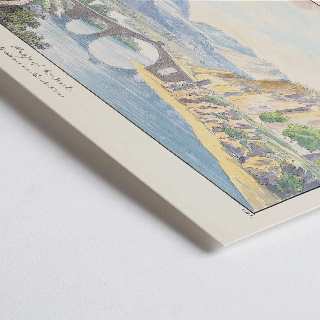 Closeup detail of Bridge of Martorelle by Charles Hamilton Smith stone bridge over river with mountains scenic landscape poster