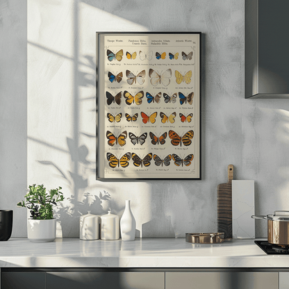 Colorful exotic butterflies and various butterfly species illustrated in intricate detail by Otto Staudinger Exotic butterflies Pl093, framed and displayed in home decor