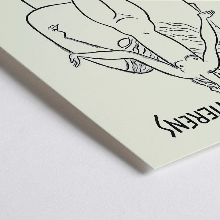 Closeup detail of Black and white illustration poster of a nude woman and drawing of a nude figure by Paul Fierens in contemporary Dutch art from L Art Hollandais contemporain