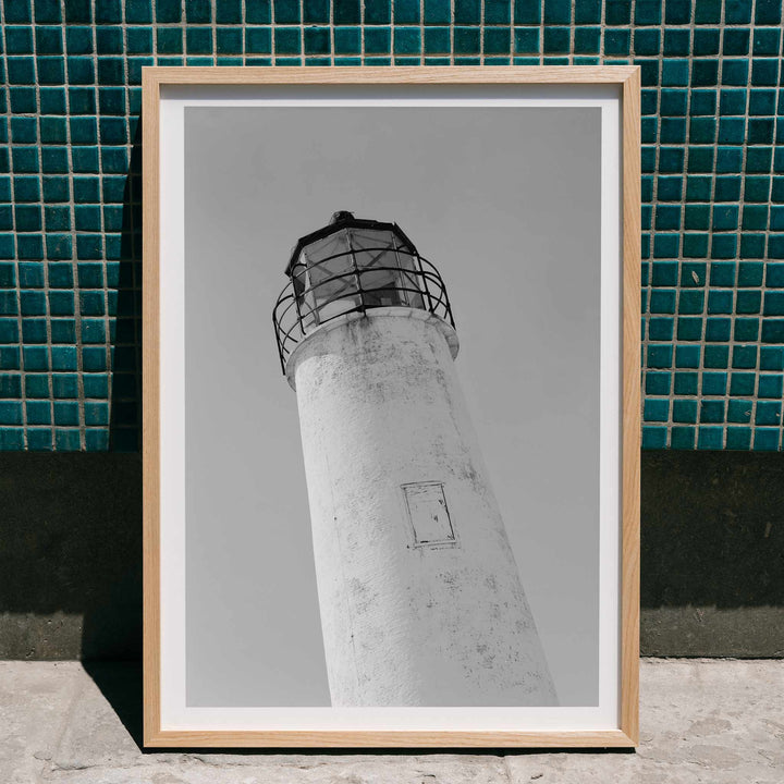 Cape Saint George Lighthouse in Apalachicola Franklin County FL black and white photo and poster titled Cape St George Lighthouse, framed and displayed in home decor