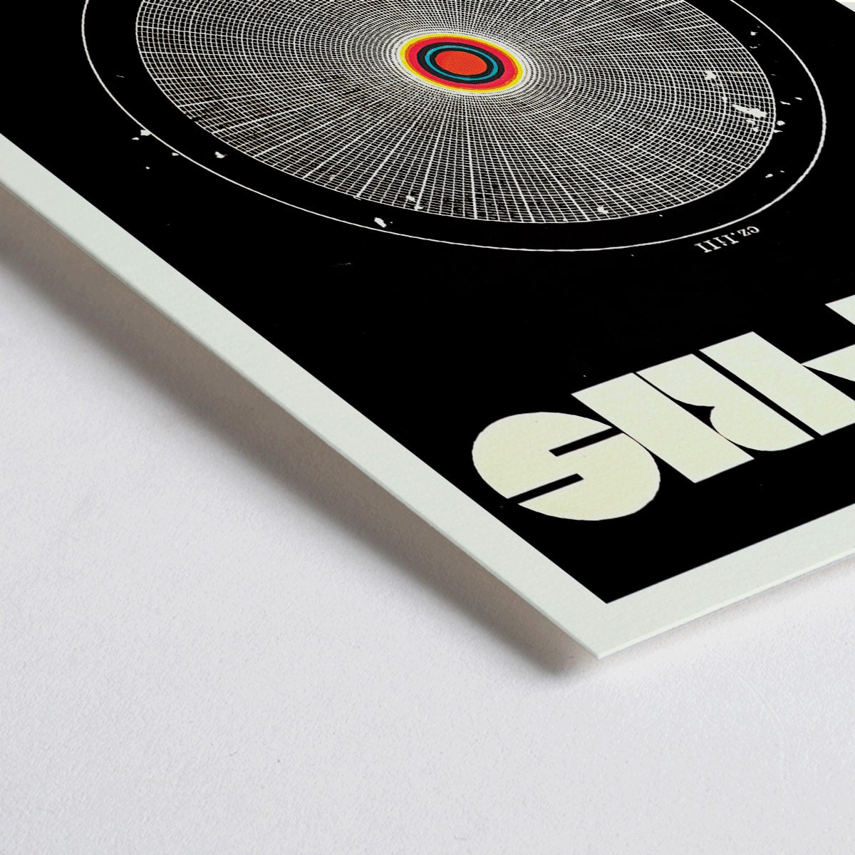 Closeup detail of Solaris Movie Poster abstract cosmic and circular design with intricate vibrant patterns on black background by Daniela Narvaez and anonymous artist