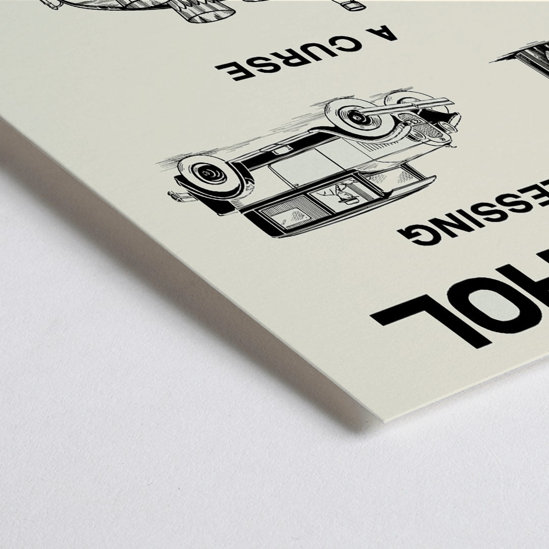 Closeup detail of Poster promoting alcohol prohibition by Dominion Scientific Temperance Committee showing contrasting uses and titled Alcohol A Blessing A Curse with car and bottles