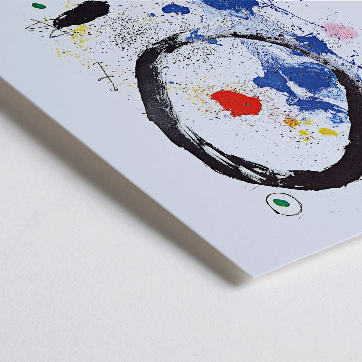 Closeup detail of Twilights Ring exhibition poster inspired by Joan Miro featuring abstract artwork with bold colors and shapes